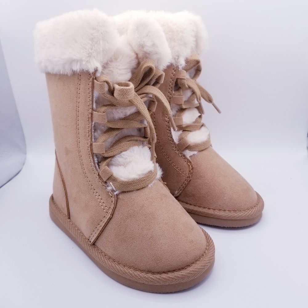 Old Navy #497370 Cozy-Lined Faux-Suede Lace-Up Tan Boots for Toddler size 10